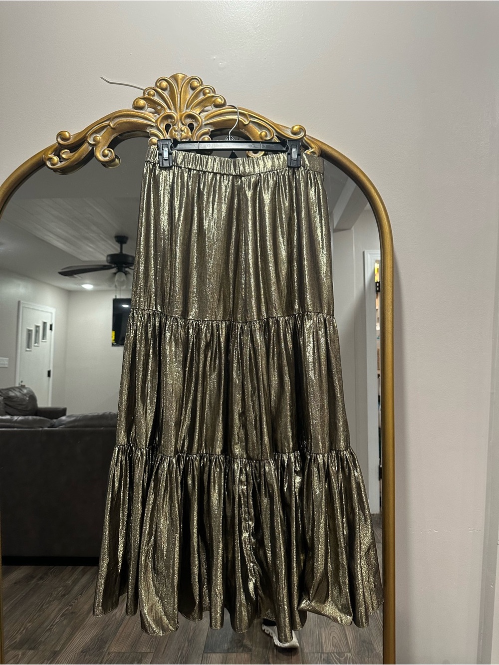 J. Crew Metallic Gold Tiered Maxi Long Skirt Perfect for Fall - Picture 5 of 9